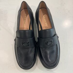 Coach Black Leather Slip-On Loafers